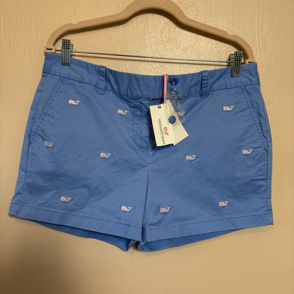 NWT Vineyard Vines Women’s Shorts‎ Coneflower Blue Dayboat Embroidered Whales 10